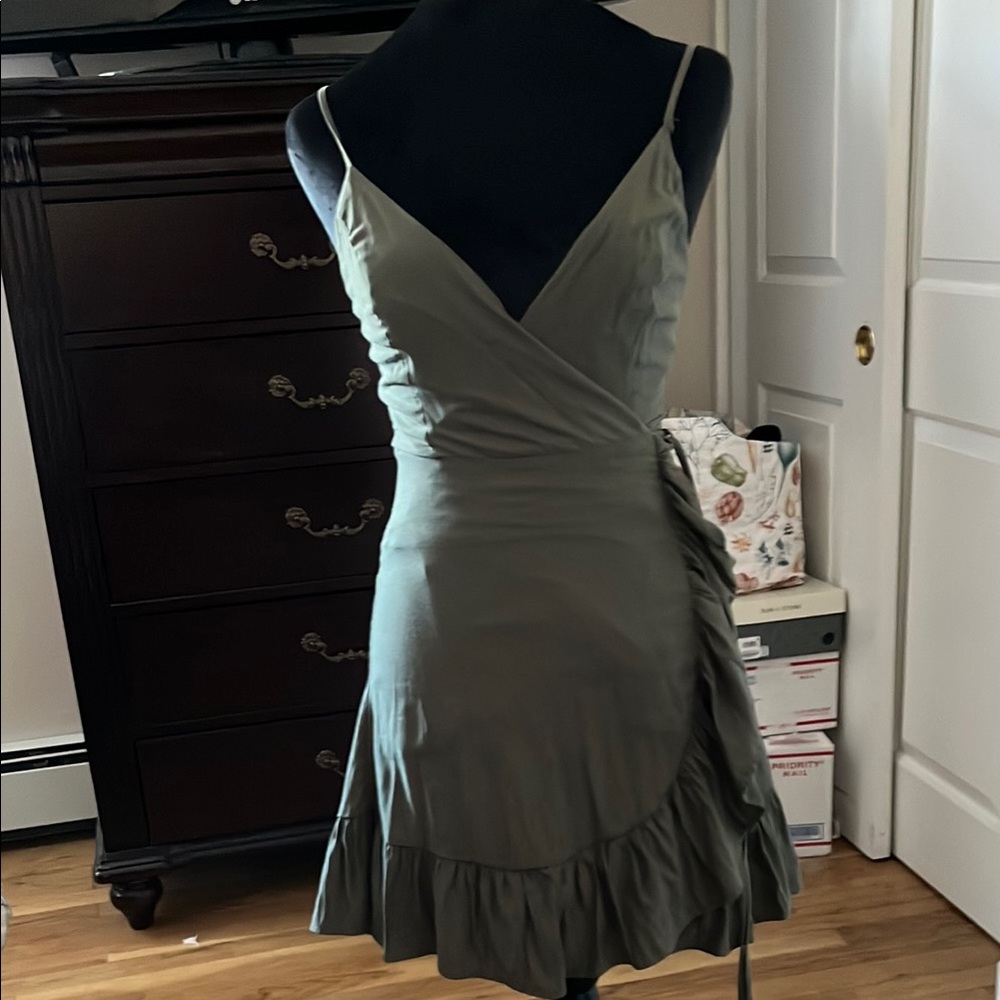 Green Ruffled Wrap Mini Dress
